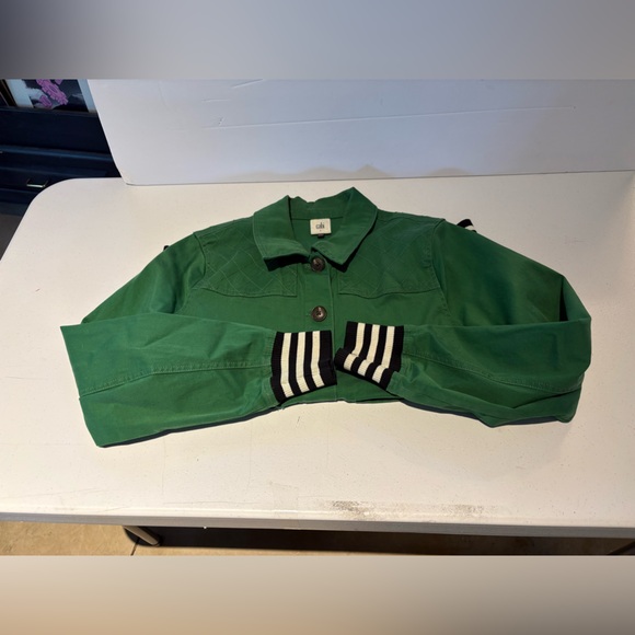 CAbi Green Bomber Jacket with Striped Hem - Picture 4 of 4